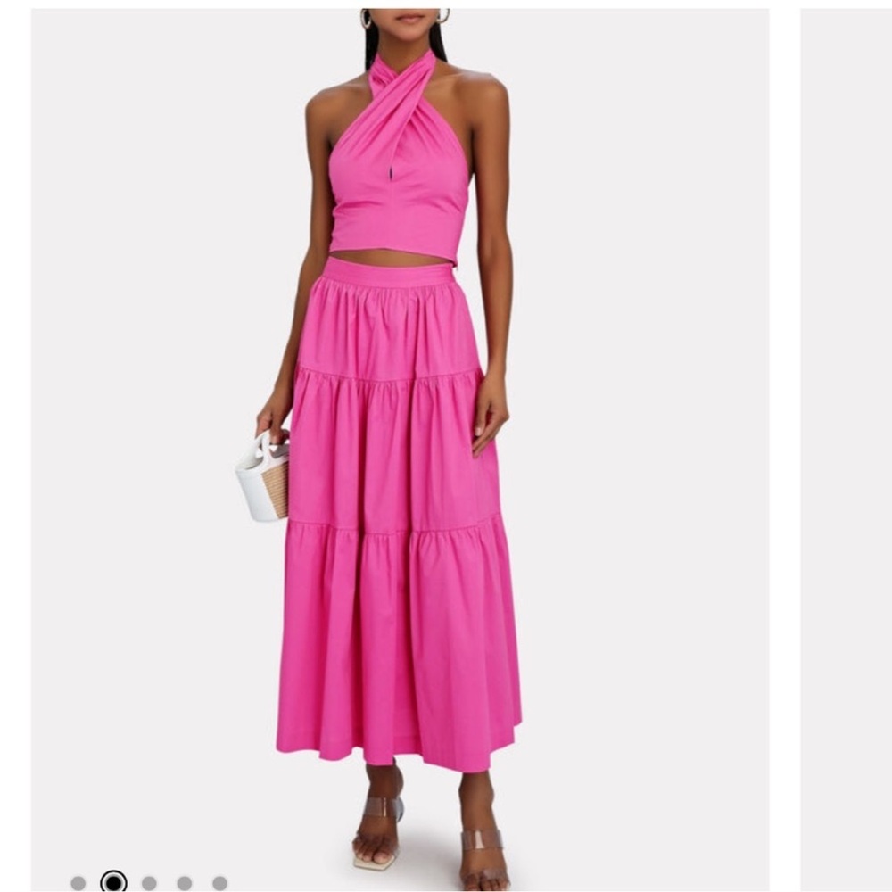 Staud Women's Sea Tiered Maxi Skirt Pull-On Casual Cotton in Pink Size 0x
